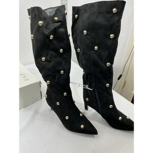 Womans New A New Day Justice Black Knee High Boots Size 6.5 Studs Kitten Heel